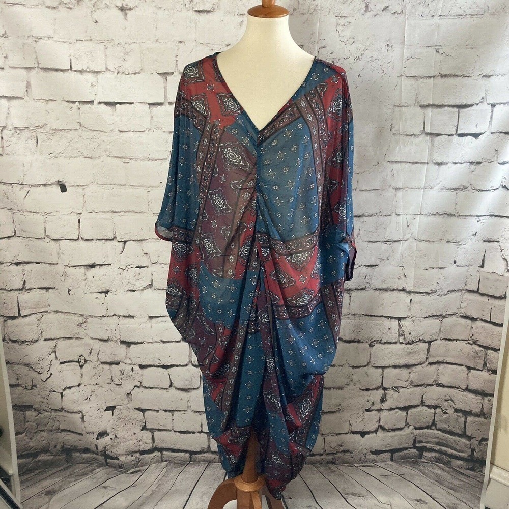 wayward fancies Ruched Front Scarf Print Georgette‎ Kaftan Sheer Size Medium